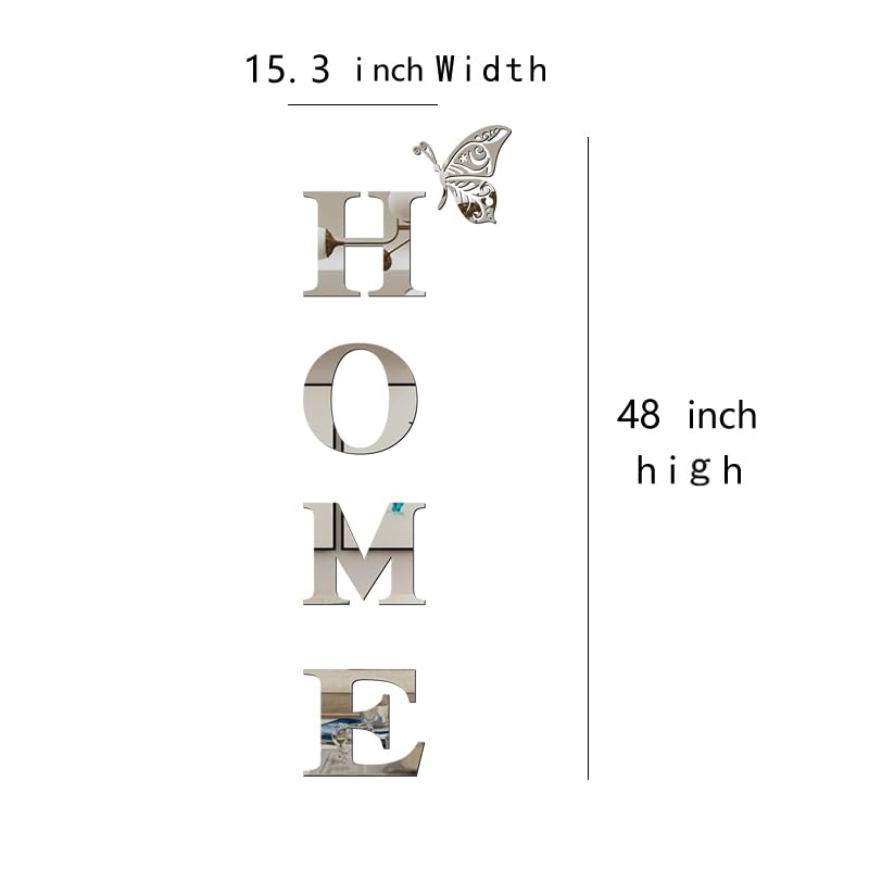 Doeean Home Wall Decor Letter Signs Acrylic Mirror Wall Stickers Decorations for Living Room Bedroom Home Decor Wall Decals (Silver, 47.2 X 15.3IN)