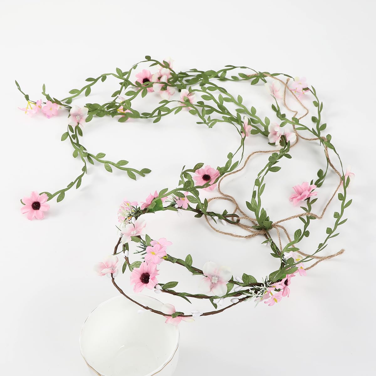 yuruyi Flower Crowns Wands for Wedding,Headband Hair Wreath Accessory Wedding Veil Flower Crown for Women Headpiece Floral Crown for Women with Wicker (Pink, Adjustable)