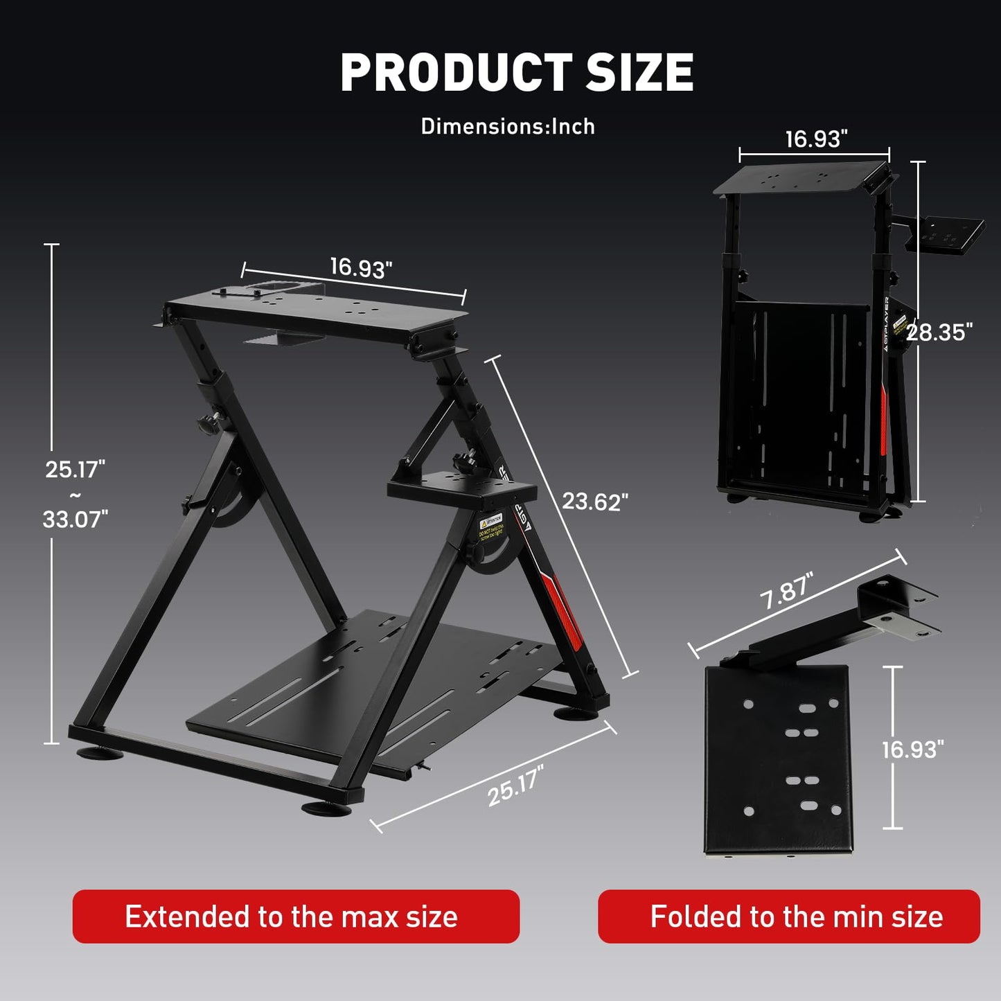 GTPLAYER Sim Racing Wheel Stand Simulator Cockpit Wheel Stand fit for Logitech G25 G27 G29 G920 G923 Thrustmaster T330TS Gaming Stand Wheel Pedals NOT Included, Deep Black With Cup Holder