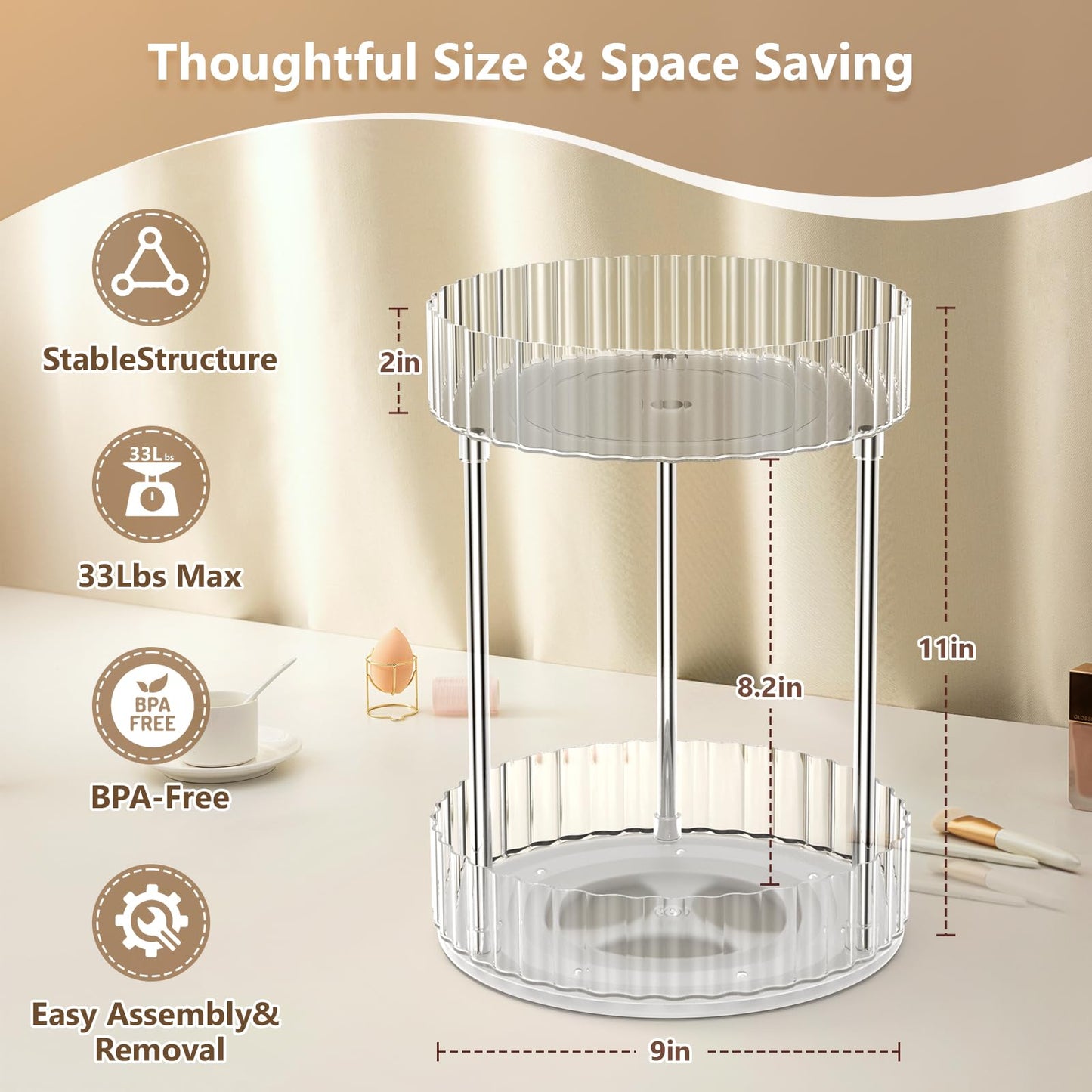 360° Rotating Makeup Organizer Large Detachable Cosmetic Skincare Storage for Bathroom Bedroom Dresser