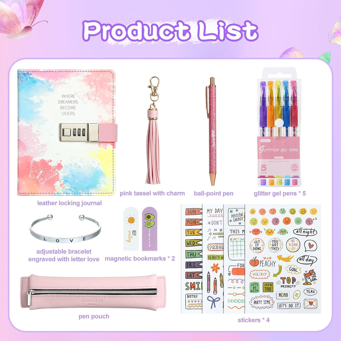 JIALILI Diary with Lock for Girls, Birthday Gift Ideas for 8, 9, 10, 11, 12 Year Old, Kids Journals Set for Girls Ages 8-12 teen, Girls Secret Diary Gift Set With 8 pack