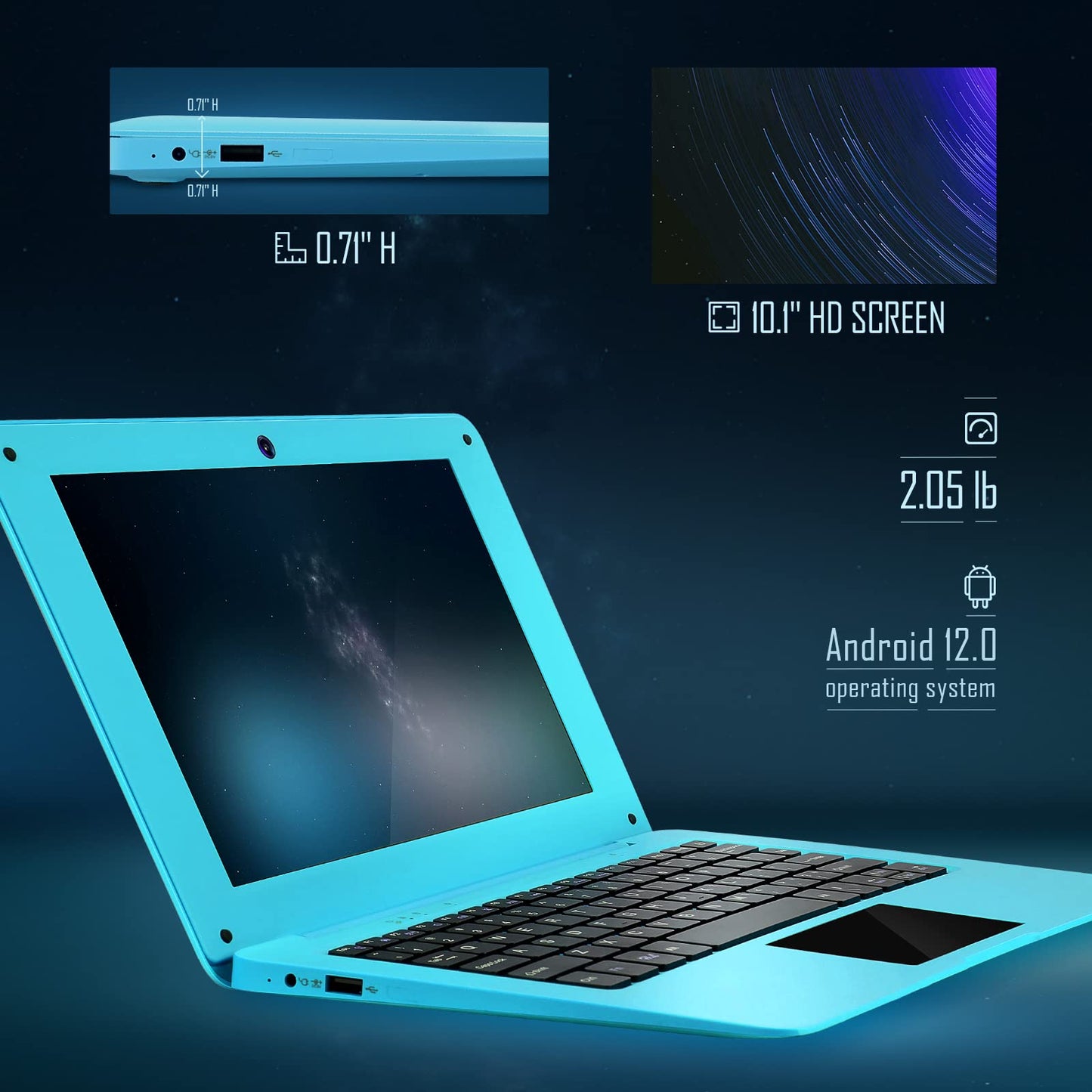 G-Anica Laptop Computer(10.1 inch), Quad Core Powered by Android 12.0, Netbook Computer with WiFi, Webcam and Bluetooth, Mini Laptop with Bag, Mouse, and Mouse Pad for Kids and Adults(Blue)