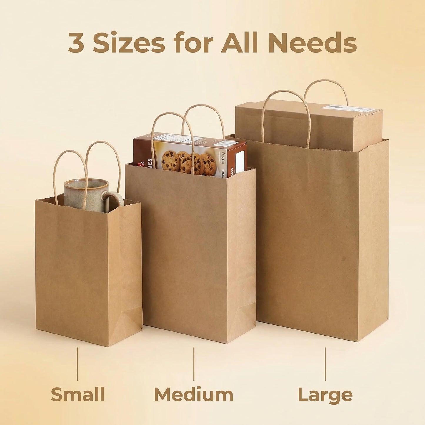 PAICUIKE 130pc Brown Paper Bags with Handles Bulk Brown Gift Bags - Assorted Sizes for Party, Retail & Business Use, Birthday,Weeding, Baby Shower