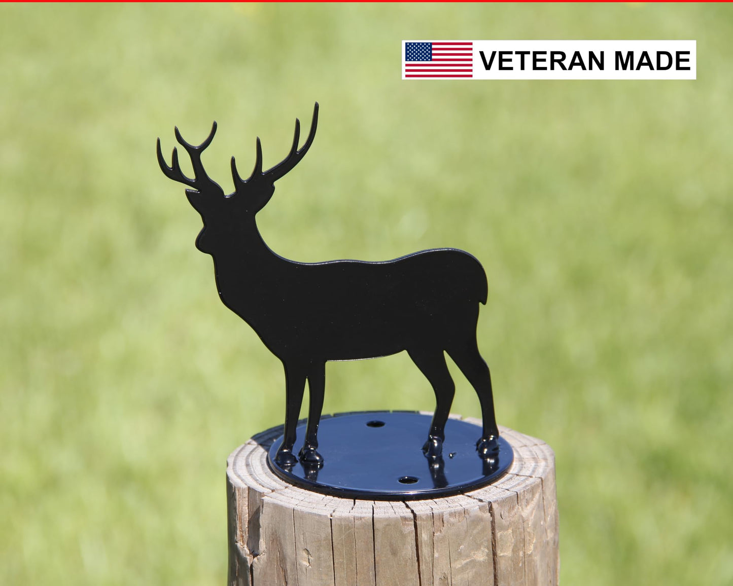 Decorative Deer Post Topper for Round Wood Fence Post, Madison Iron and Wood, Gloss Black