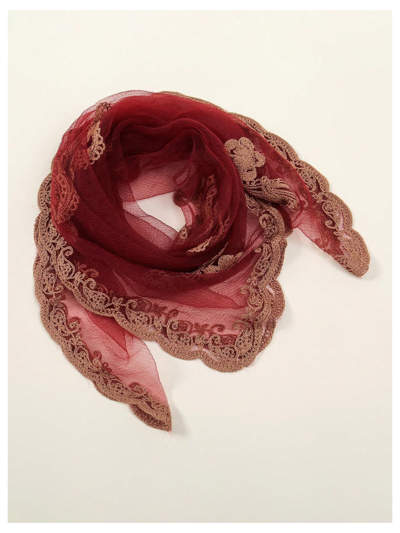 Floerns Women's Flower Embroidery Hair Scarf Headband Sheer Lace Hair Bandana Maroon One-Size