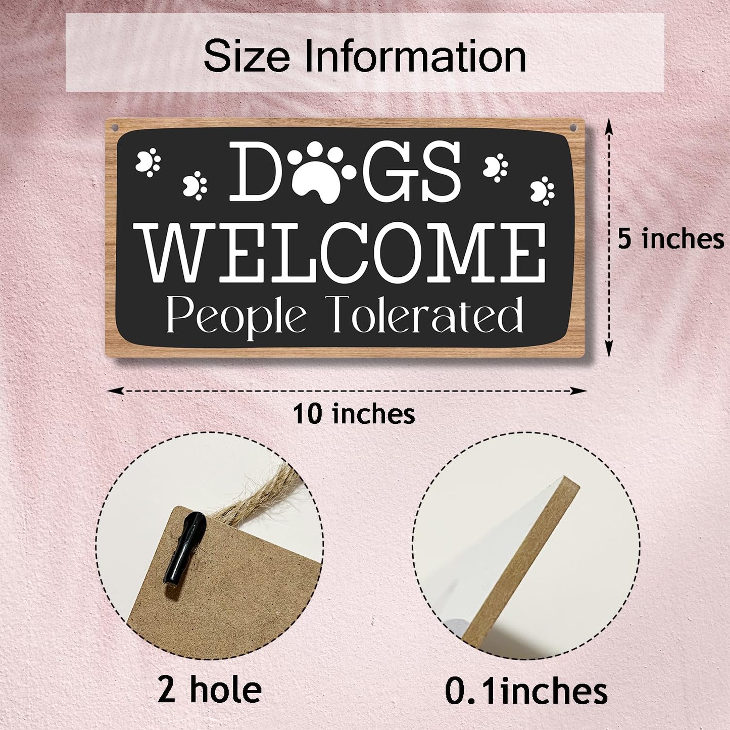 Dog Welcome People Tolerated Dog Lover Rustic Wooden Hanging Sign Decor, Front Door Wall Decor Sign Wood Plaque for Farmhouse Garden Home Porch Entryway, Pet Paw Hanging Wall Art Gift (1 pack)-11