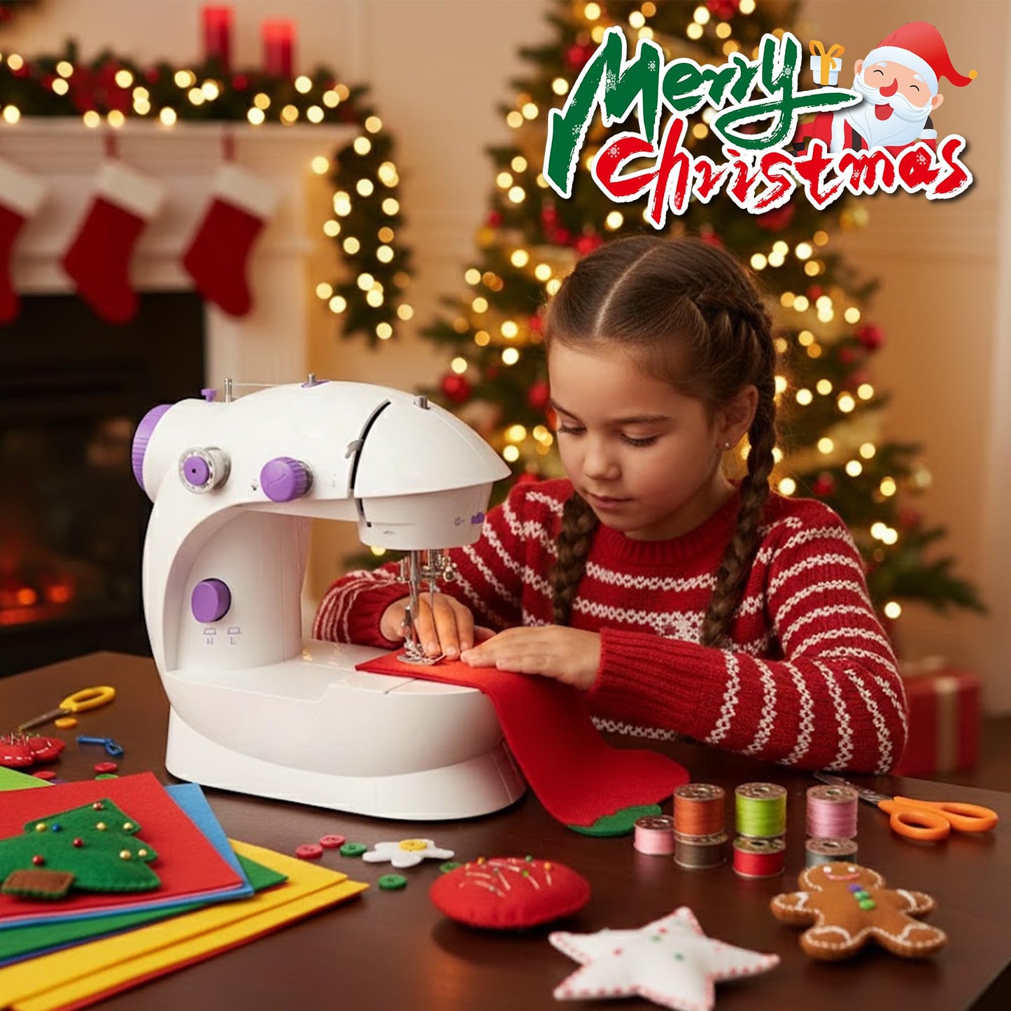 Mini Sewing Machine for Beginners-Maquina de Coser, Easy Automatic Sewing Machine with Extension Table, Household Electric Portable Sewing Tool with Sewing Kit, Small, for All Age, Kids or Adults