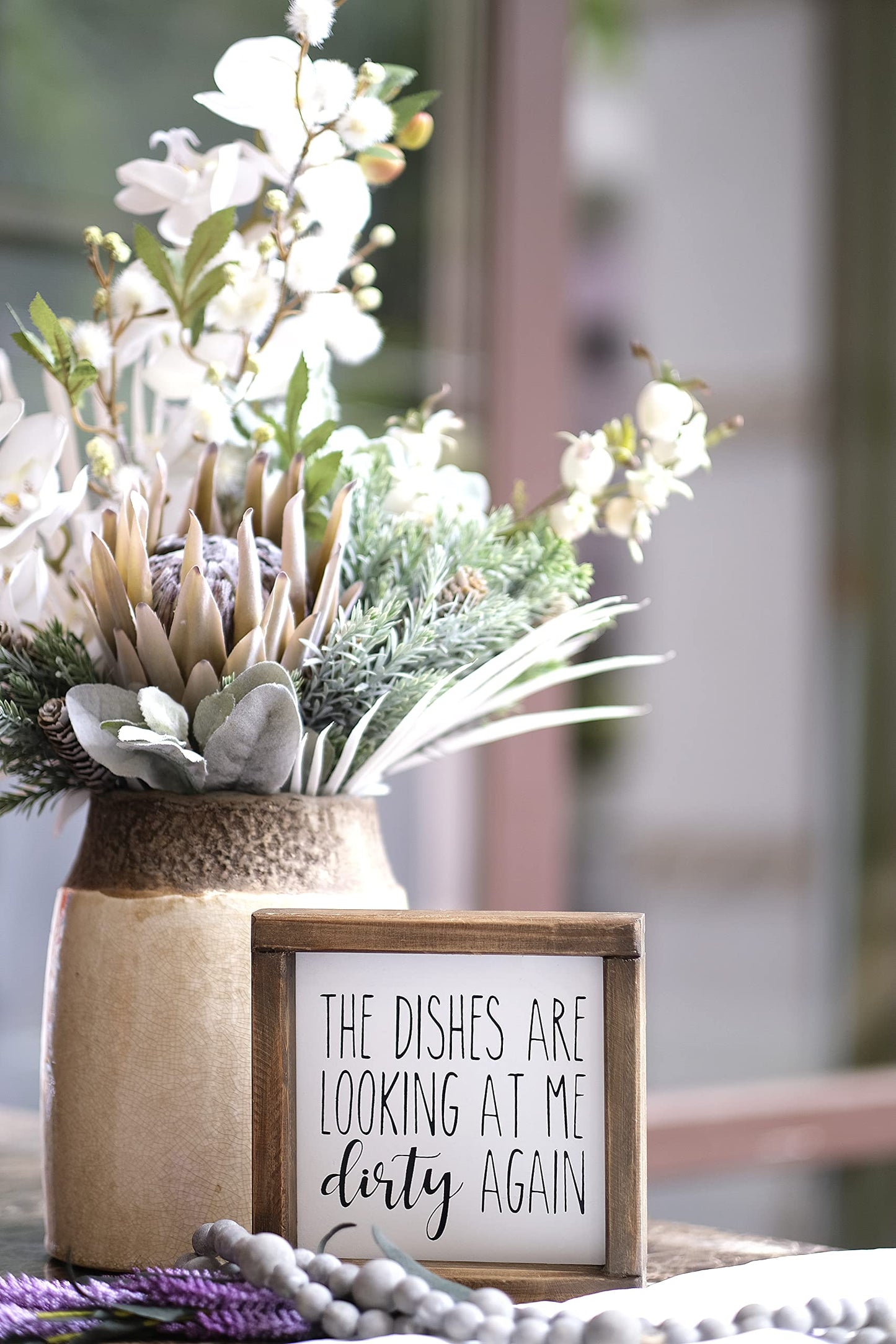 Lavender Inspired The Dishes are Looking at Me Dirty Again -Funny Kitchen Signs-Mini Farmhouse Framed Kitchen Decor-Tiered Tray Sign-Kitchen Counter-Rae Dunn Sign-Shelf Sitter-Kitchen Humor-Moms Gift