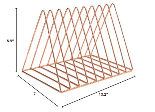 Sooyee 9 Slot Rose Gold Magazine Holder,Desktop File Sorter Organizer Triangle Bookshelf Decor Home Office