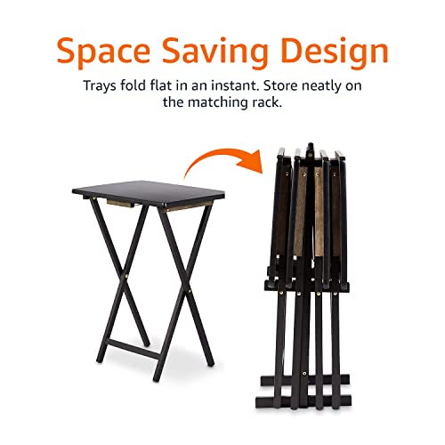 Amazon Basics Portable Foldable TV Tray Table with Storage Rack, Space-Saving Design, 15" x 19" x 26", Black, 4-Pack