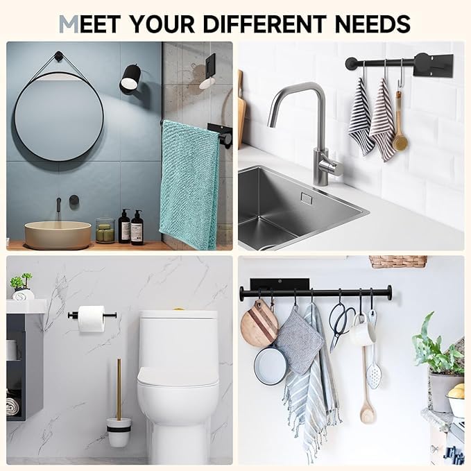 FISHCLOUD Paper Towel Holder Wall Mount - Self Adhesive No Drill or Drilling, SUS304 Stainless Steel - Kitchen, Bathroom, Sink, Pantry, Fridge(Black)