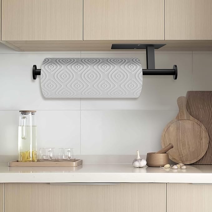 FISHCLOUD Paper Towel Holder Wall Mount - Self Adhesive No Drill or Drilling, SUS304 Stainless Steel - Kitchen, Bathroom, Sink, Pantry, Fridge(Black)