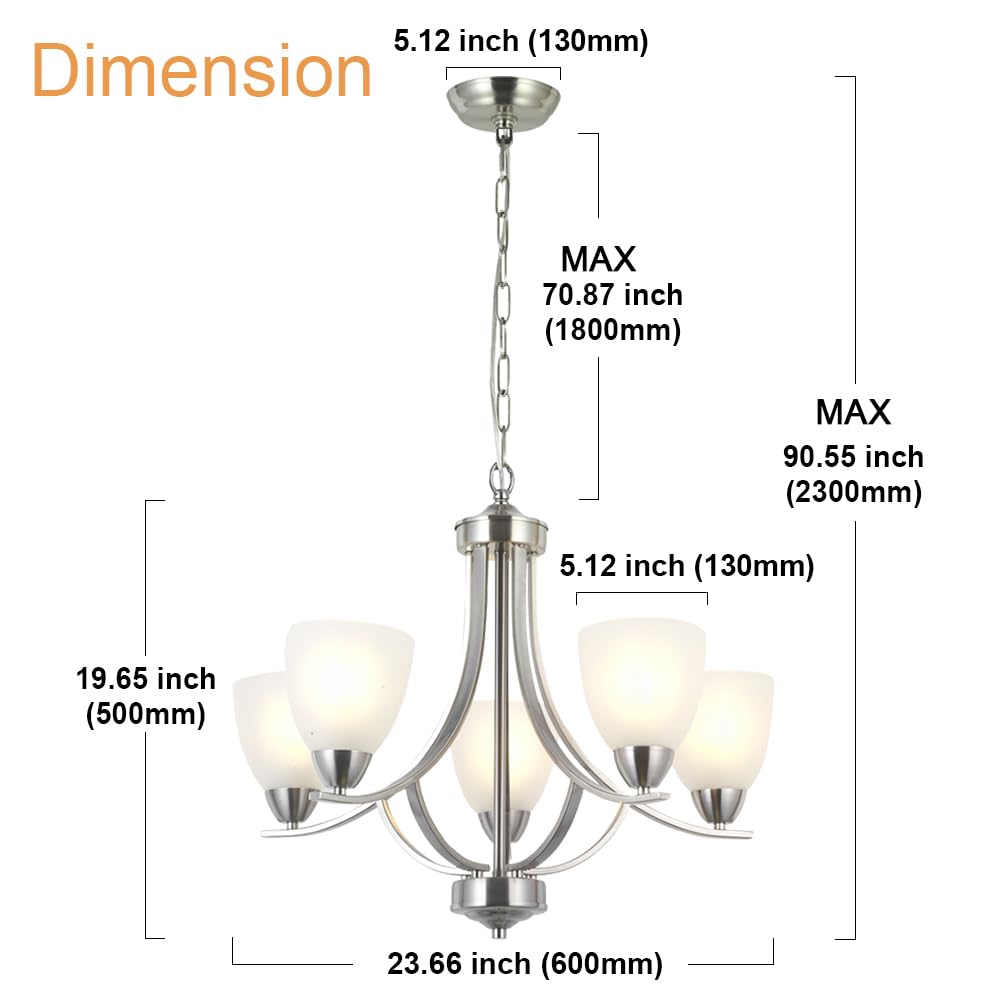 VINLUZ 5 Light Contemporary Chandeliers Brushed Nickel Modern Light Fixtures Ceiling Hanging Industrial Pendant Lighting for Foyer Bedroom Dining Room Bathroom