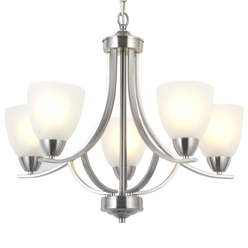 VINLUZ 5 Light Contemporary Chandeliers Brushed Nickel Modern Light Fixtures Ceiling Hanging Industrial Pendant Lighting for Foyer Bedroom Dining Room Bathroom