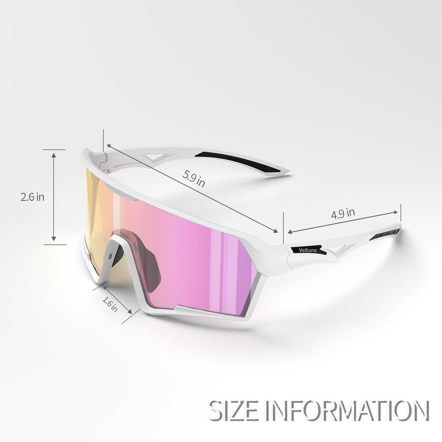 Veltuno Photochromic Cycling Sunglasses for Men Women Youth, UV Protection Sports Sunglasses for Baseball, Running, Driving (White Frame/Revo Pink Lens)