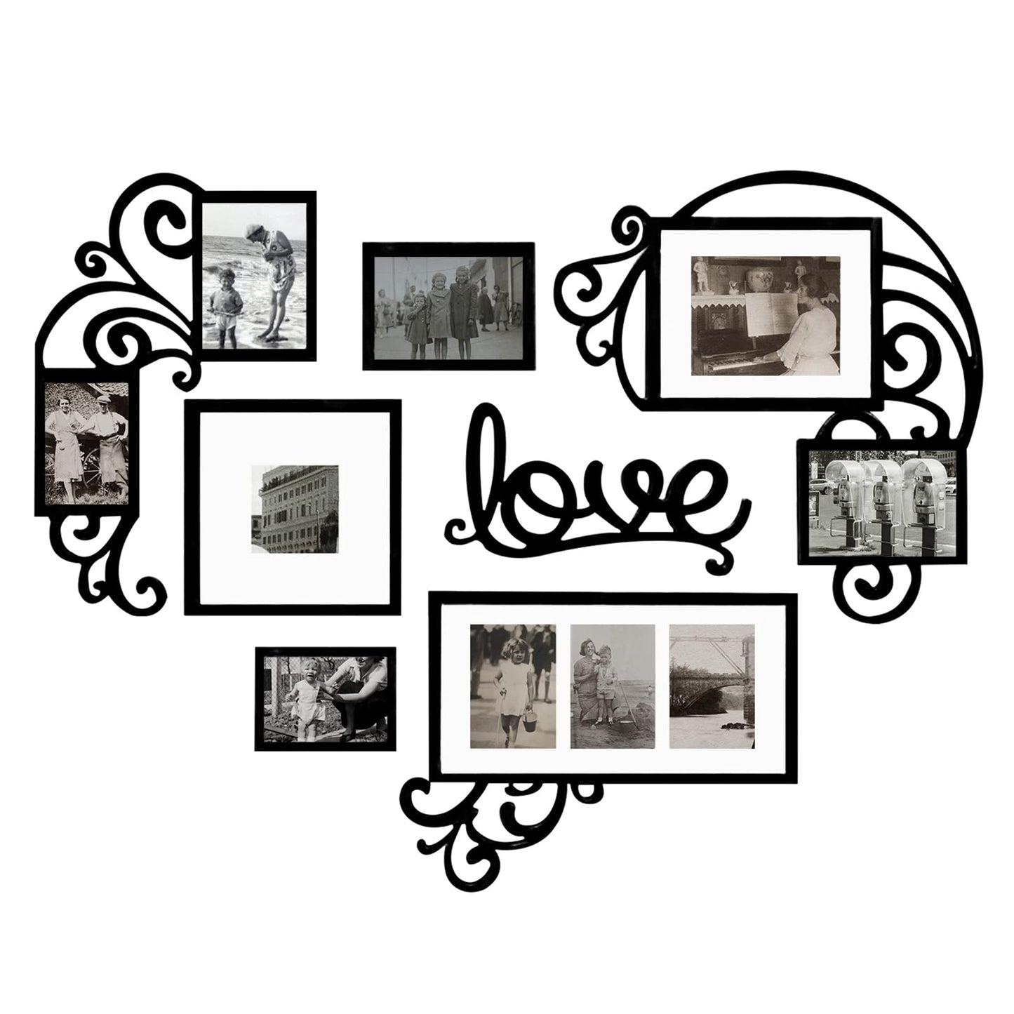 HELLO LAURA-Picture Frame Collage Large Wall Hanging Photo Frames Elegant Heart Collage Frame Gifts for Family Friends 4x6 inch Home Wall Decor Gallery Display (Black -Heart Shape)