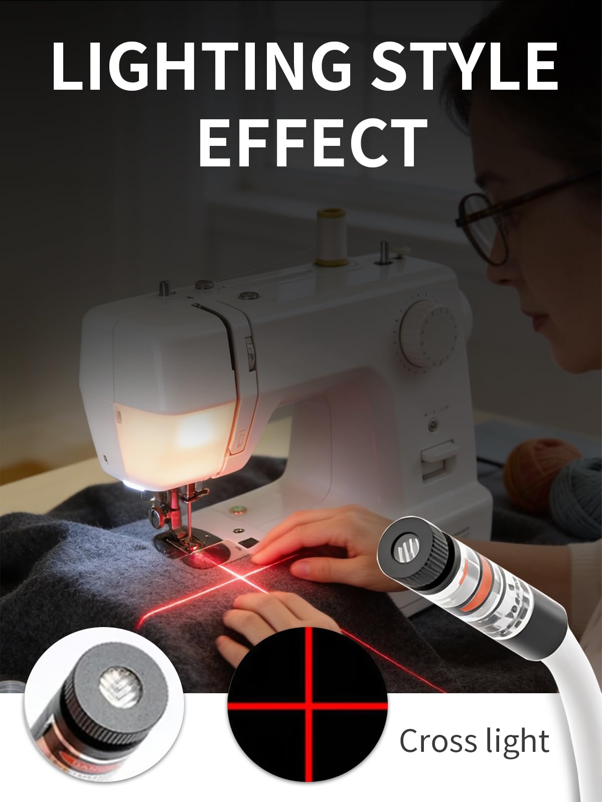 Magnetic Positioning Quilting Light for Sewing Machine Laser Miter Saw Seam Accessories Guide Stitch Straight Line Red with Accurate Alignment Sticker Heat Press Marking System Lazer (Crosslight-Plug)