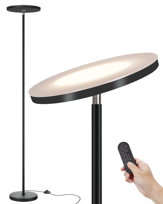 JOOFO LED Floor Lamp – Super Bright Torchiere with Remote & Foot Switch, Stepless Dimmable Tall Standing Lamp, 69" Modern Pole Light for Corner, Living Room, Bedroom, Reading, Office