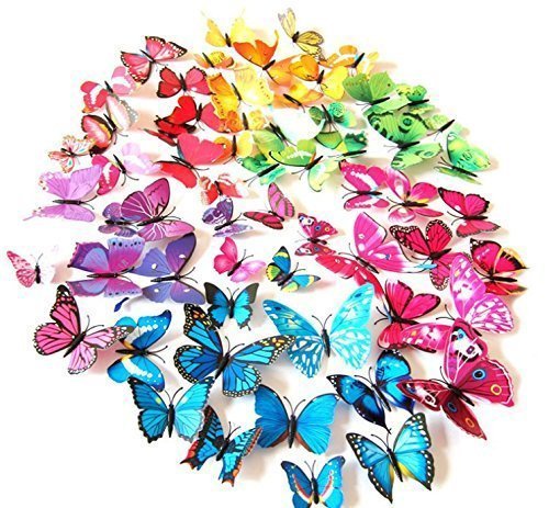 LiveGallery 72 PCS Removable 3D DIY Beautiful Butterfly Wall Decals Colorful Butterflies Art Decor Wall Stickers Murals for Home Nursery Bedroom Offices TV Background Decoration Colorful