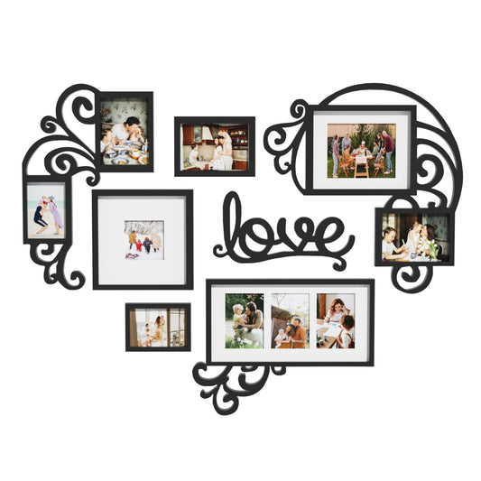 HELLO LAURA-Picture Frame Collage Large Wall Hanging Photo Frames Elegant Heart Collage Frame Gifts for Family Friends 4x6 inch Home Wall Decor Gallery Display (Black -Heart Shape)
