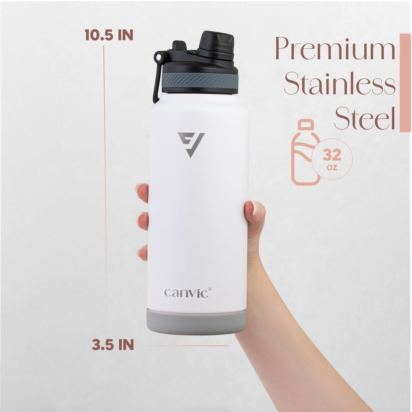 DualSip 32oz Vacuum Insulated Reusable Stainless Steel Water Bottle – 2 Lids (Straw & Chug) Leakproof, BPA Free, Wide Mouth Sports Bottle for Travel, Gym, Hiking, Outdoors, School & Office (White)
