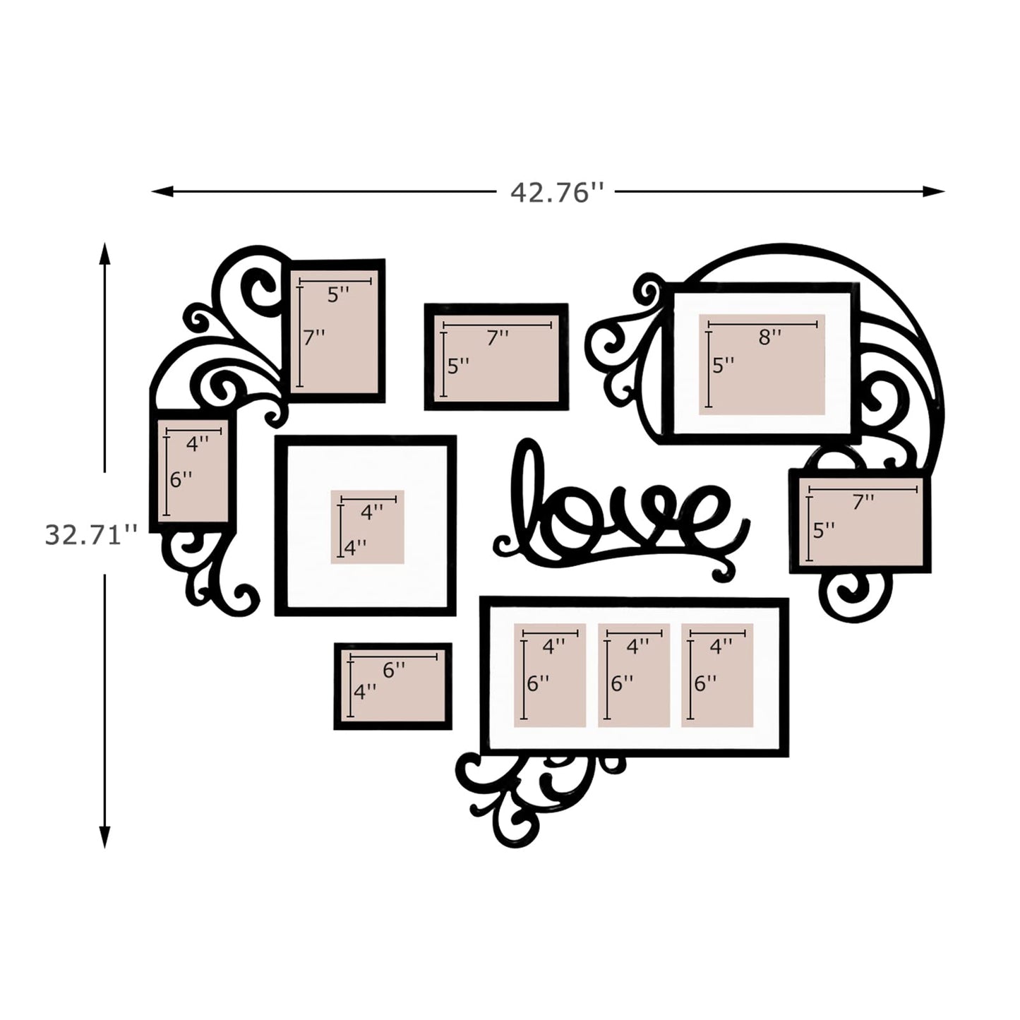 HELLO LAURA-Picture Frame Collage Large Wall Hanging Photo Frames Elegant Heart Collage Frame Gifts for Family Friends 4x6 inch Home Wall Decor Gallery Display (Black -Heart Shape)