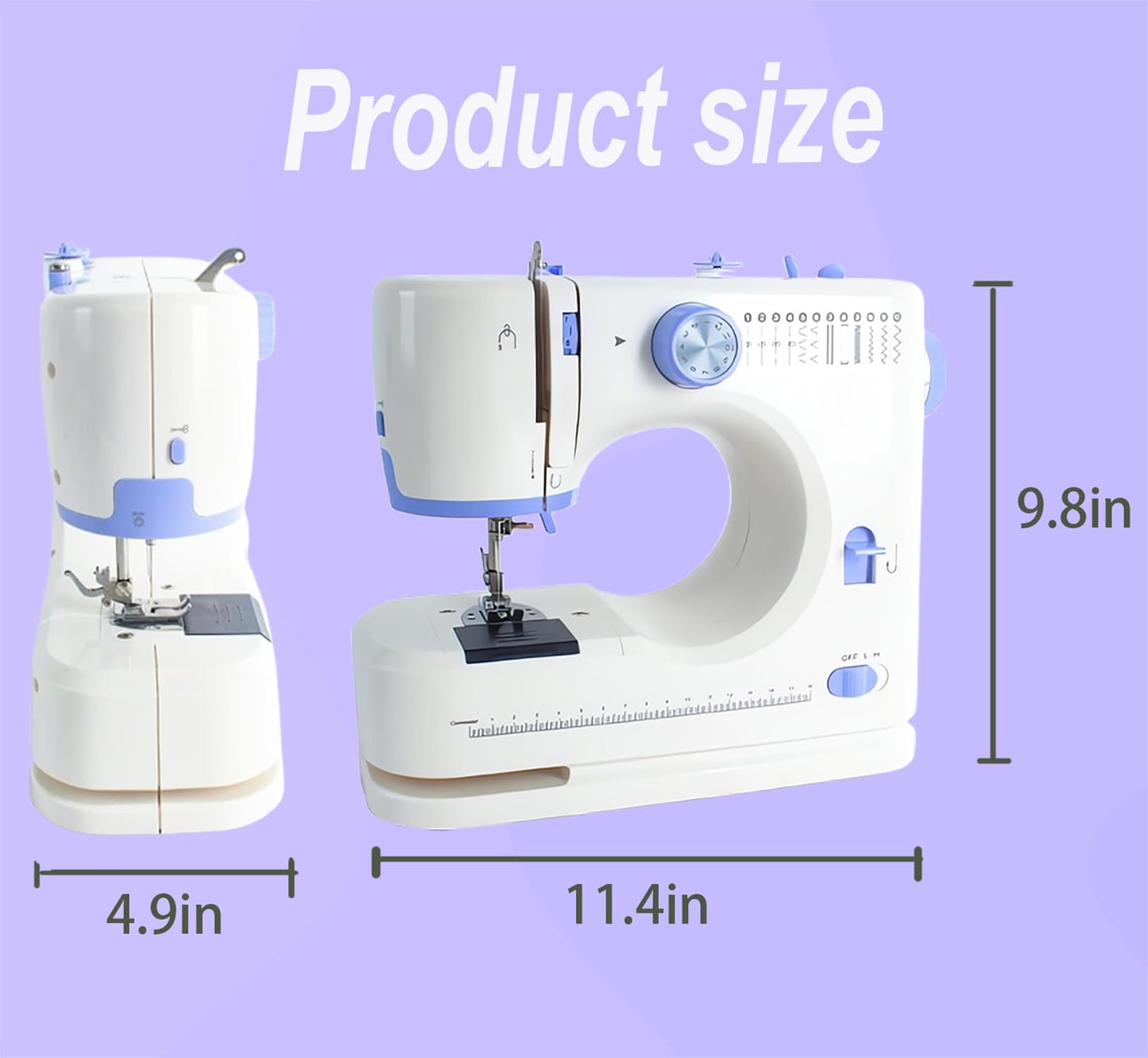 Sewing Machine for Beginners with 42 Pcs Sewing Threads Kit,Portable Sewing Machine with 12 Built-in Stitches,2 Speed(High-Low Speeds) Sewing machine for adults, White Blue