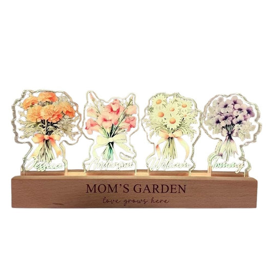 CUSTNEY Personalized Birth Flower Crystal Acrylic Lamp - Personalized Name 3D LED Night Light, for Mom and Grandma，Mother's Day Gift