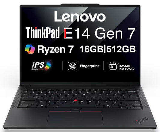 Lenovo ThinkPad E14 Gen 7 AI Business Laptop 14" FHD+ Display (AMD Ryzen 7 250 (Beat Ryzen 5 7535U), 16GB DDR5, 512GB SSD, Copilot, Backlit, Fingerprint, 5M RGB Webcam, Thunderbolt 4, Win11Pro), 2026