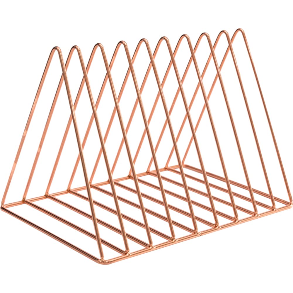 Sooyee 9 Slot Rose Gold Magazine Holder,Desktop File Sorter Organizer Triangle Bookshelf Decor Home Office