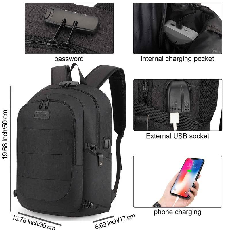 Tzowla Travel Laptop Backpack Water Resistant Anti-Theft Bag with Giant Tumbler Holder Pocket and Lock 15.6 Inch Computer Business Backpacks for Women Men Work College,Casual Daypack(Black)