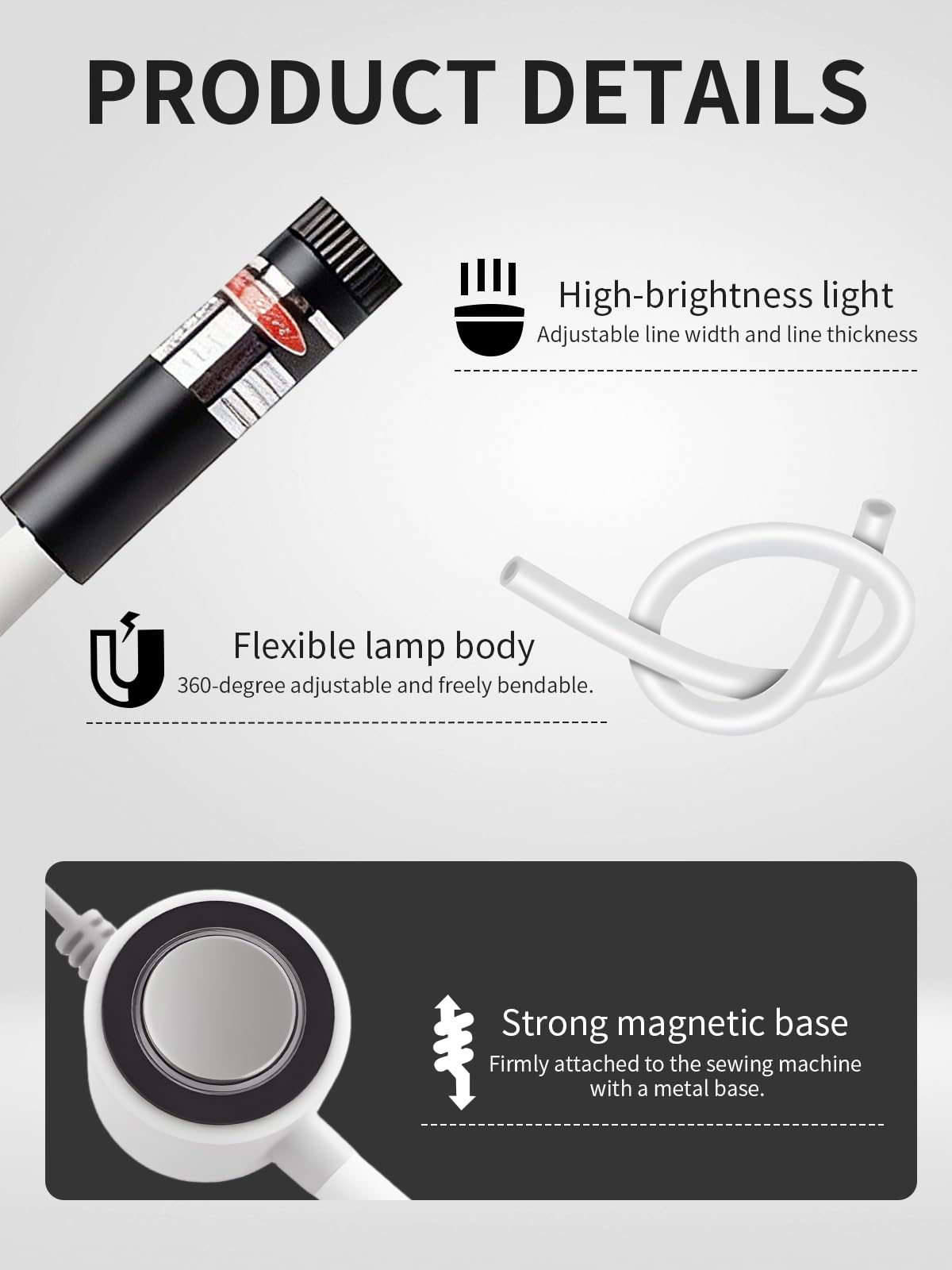 Magnetic Positioning Quilting Light for Sewing Machine Laser Miter Saw Seam Accessories Guide Stitch Straight Line Red with Accurate Alignment Sticker Heat Press Marking System Lazer (Crosslight-Plug)
