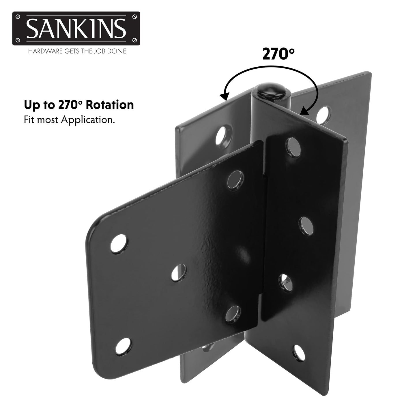SANKINS 3-1/2" Heavy Duty Gate Hinges, Black Iron Door Hinges with Screws, Durable Gate Strap Hinges for Wooden Fences Gate Shed Barn Door, 2pcs