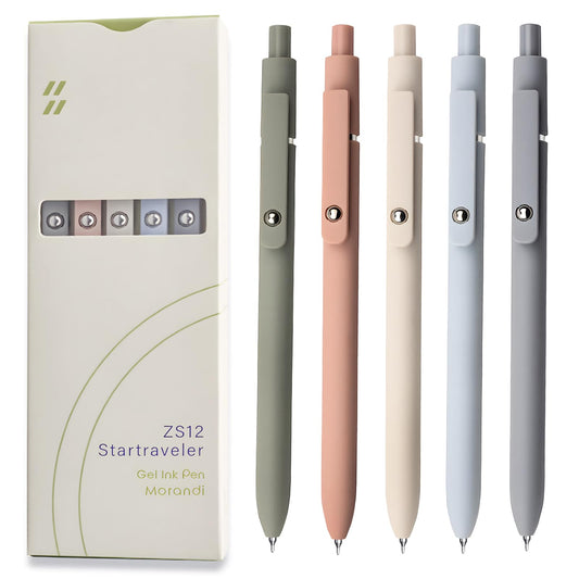 UIXJODO Gel Pens, 5 Pcs 0.5mm Black Ink Pens Fine Point Smooth Writing Pens, High-End Series Pens for Journaling Note Taking, Cute Office School Supplies Gifts for Women Men (Morandi)
