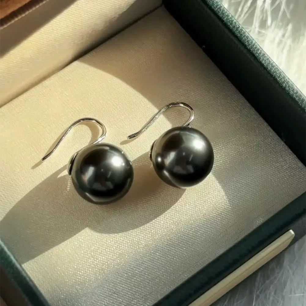 Gift for Wife Tahitian Black-Pearl-Earrings-Gifts for Women- Wedding Birthday Anniversary-Mom Her Mothers Day Valentines Day Christmas-Sterling Silver Plated 18K Gold Pearl Dangle Earring Fine Jewelry