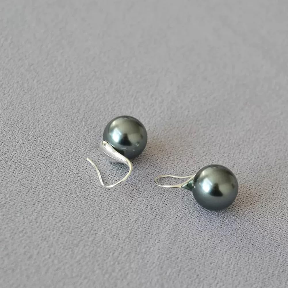 Gift for Wife Tahitian Black-Pearl-Earrings-Gifts for Women- Wedding Birthday Anniversary-Mom Her Mothers Day Valentines Day Christmas-Sterling Silver Plated 18K Gold Pearl Dangle Earring Fine Jewelry