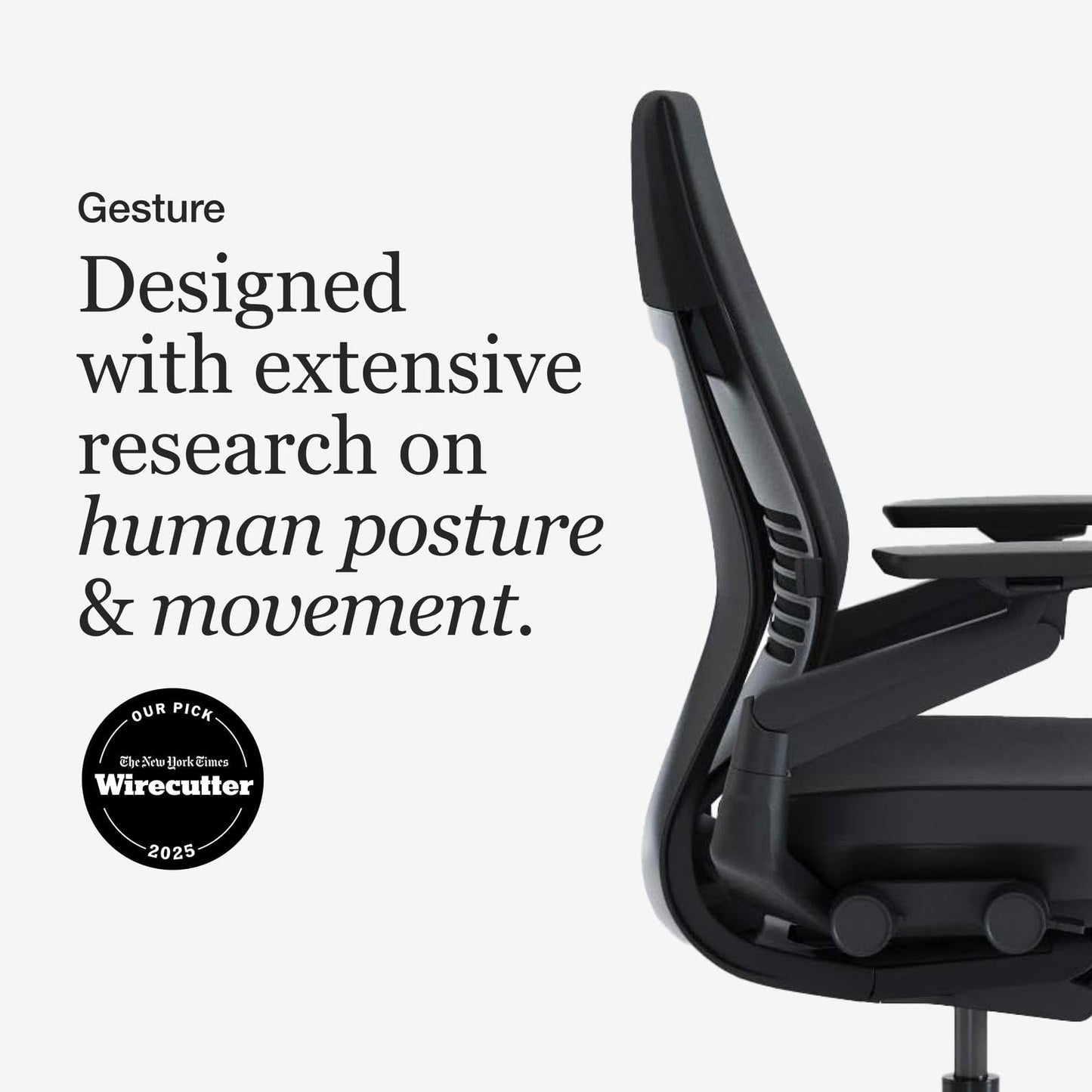 Steelcase Gesture Office Chair - Ergonomic Work Chair with Wheels for Carpet - Comfortable - Intuitive-to-Adjust for Desk - 360-Degree Arms - Licorice Fabric, Dark Frame