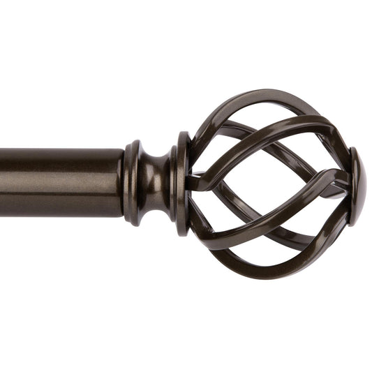 KAMANINA Bronze Curtain Rods for Windows 72 to 144 Inches (6-12ft), 1 Inch Long Curtain Rod 32 to 144, Heavy Duty Decorative Single Drapery Rods, Twisted Cage End