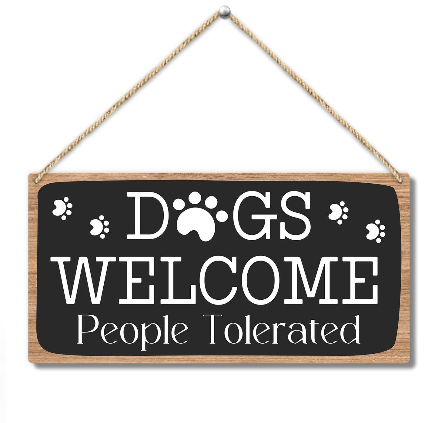 Dog Welcome People Tolerated Dog Lover Rustic Wooden Hanging Sign Decor, Front Door Wall Decor Sign Wood Plaque for Farmhouse Garden Home Porch Entryway, Pet Paw Hanging Wall Art Gift (1 pack)-11