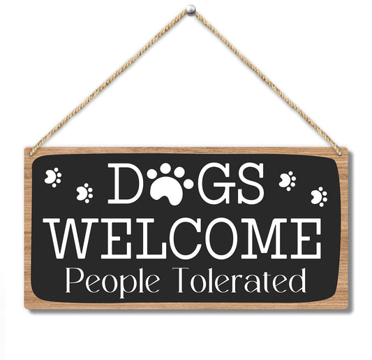 Dog Welcome People Tolerated Dog Lover Rustic Wooden Hanging Sign Decor, Front Door Wall Decor Sign Wood Plaque for Farmhouse Garden Home Porch Entryway, Pet Paw Hanging Wall Art Gift (1 pack)-11