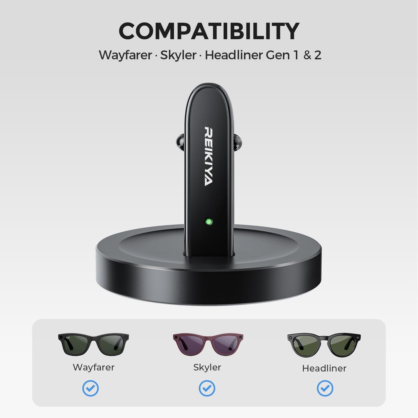REIKIYA Charging Stand for Ray-Ban Meta Smart Glasses (Gen 1 & 2), Portable Charging Dock for Wayfarer, Headliner, Skyler with 3.3 ft USB-C Cable, Charger for Meta Glasses, RayBan Meta Accessories