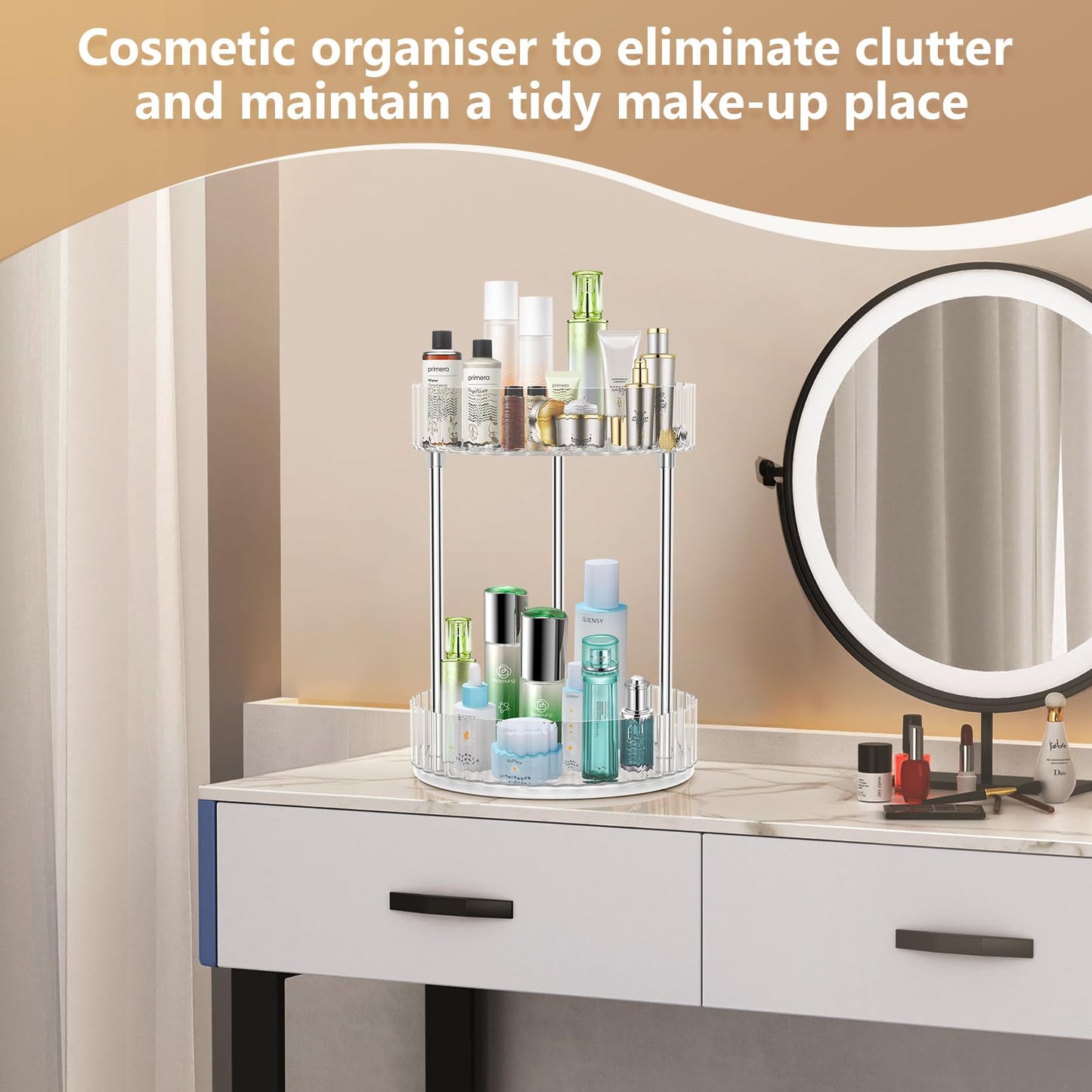 360° Rotating Makeup Organizer Large Detachable Cosmetic Skincare Storage for Bathroom Bedroom Dresser