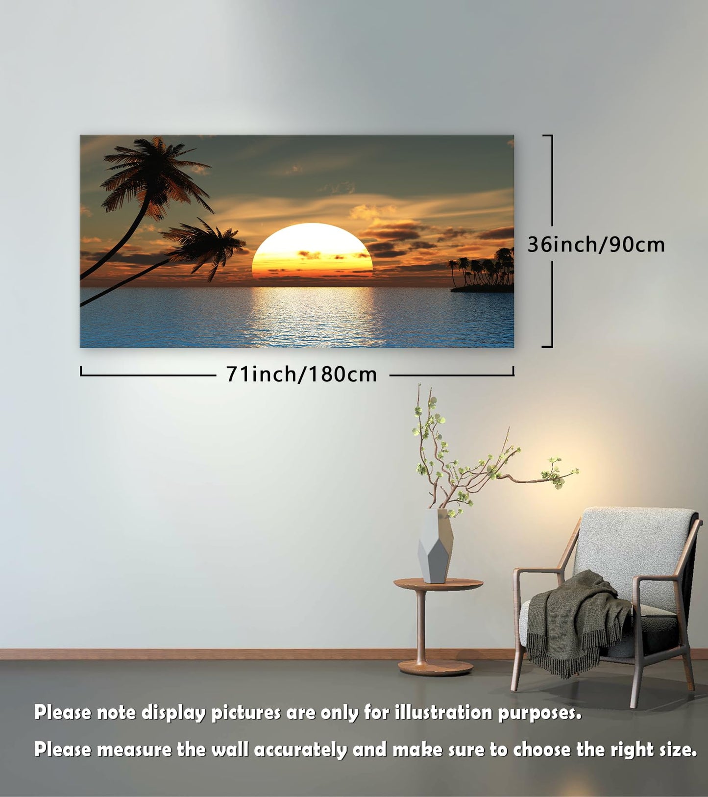 DZL Art S75698 Sunset Coconut Palm Trees Canvas Wall Art Palm Trees on the small island Tropical Scenery Nature Canvas prints Pictures for Living Room Home Office Wall Decor Artwork