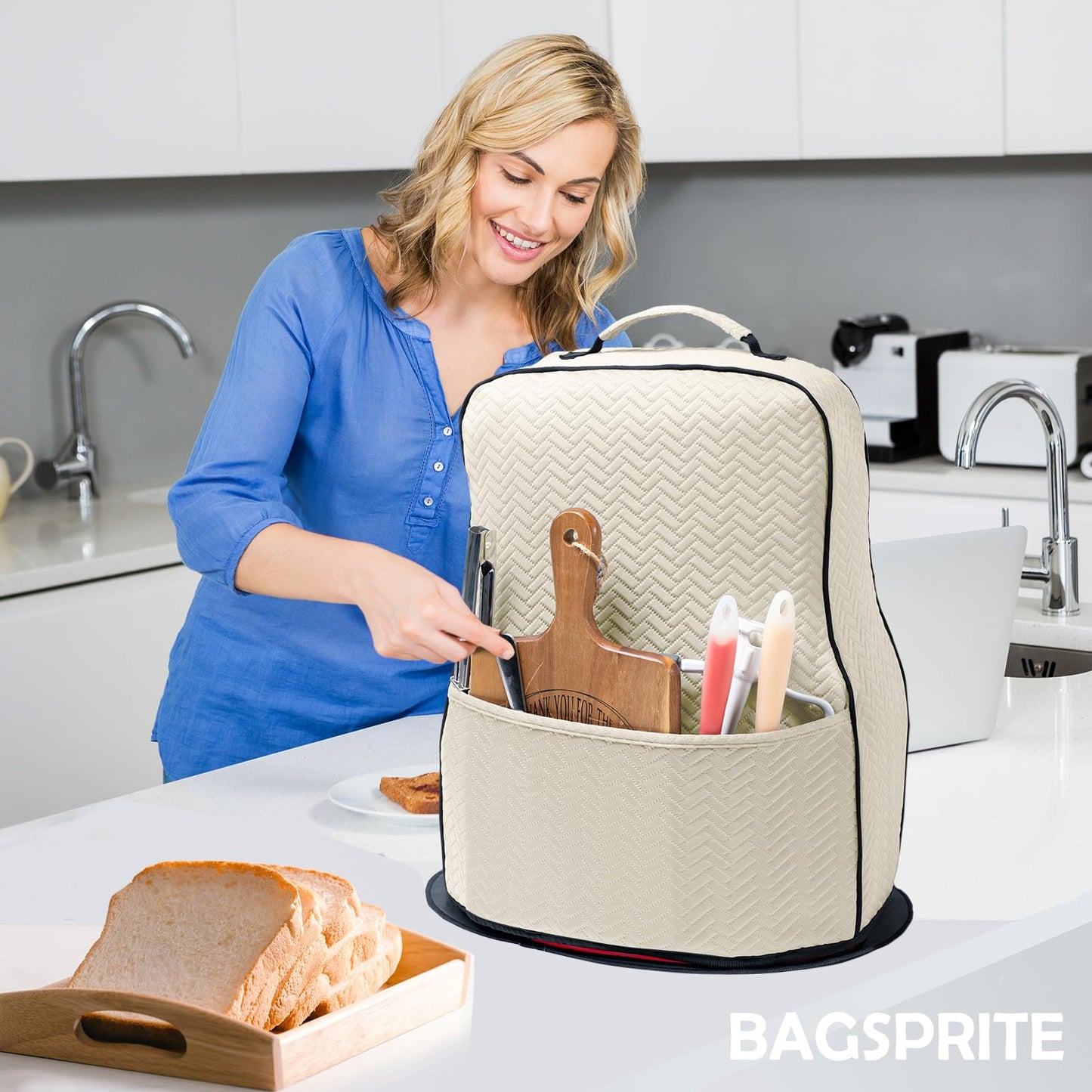 BAGSPRITE Stretchy Stand Mixer Cover with Appliance Slider- Washable Appliance Cover Compatible with Kitchenaid Mixer5/4.5 Quart - Dust Cover with Pockets for Kitchen Aid Accessories and Attachments