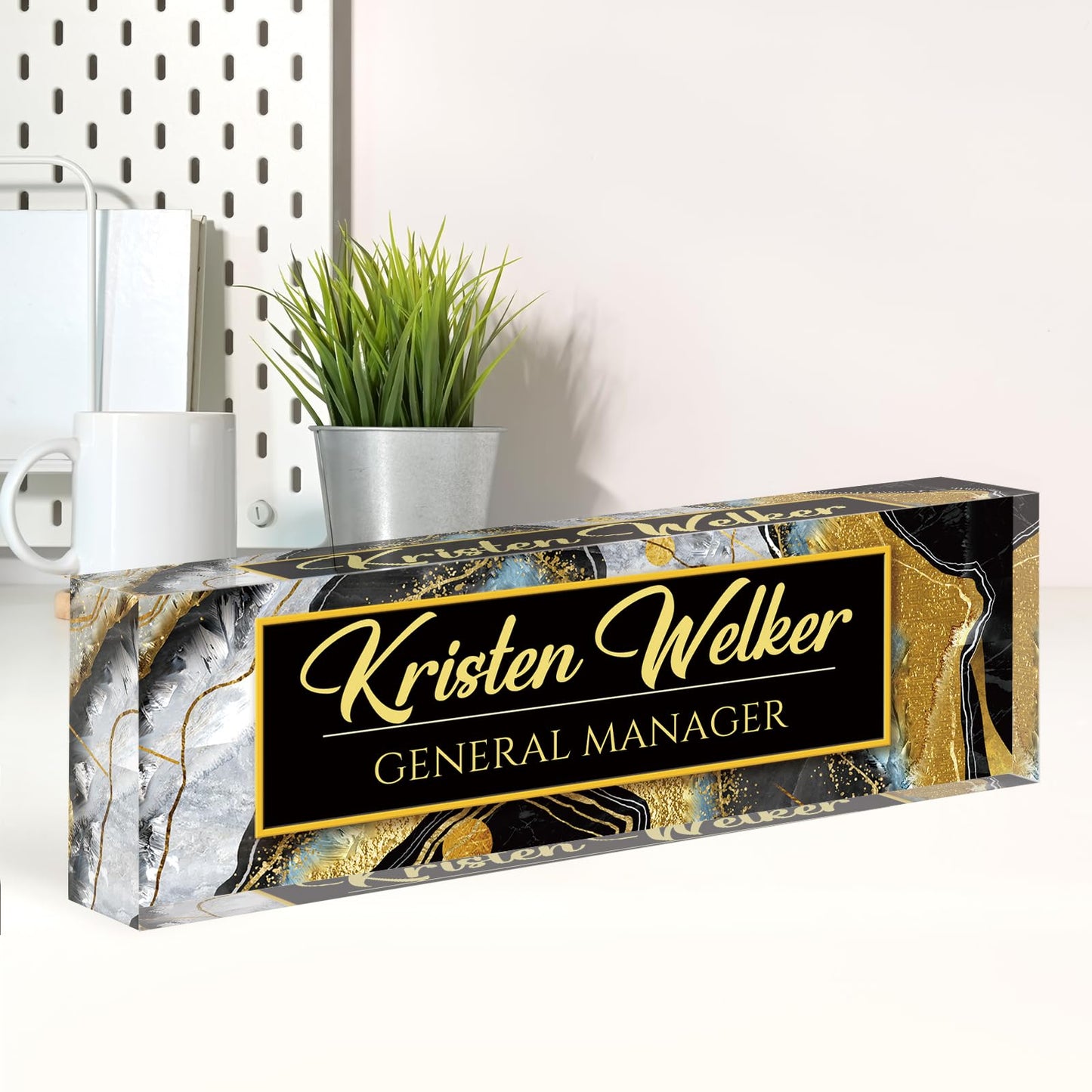 Custom Name Plate for Desk, Desk Name Plate Personalized, Office Decor for Women Men, Acrylic Desktop Accessories, Office Appreciation Gifts for Boss Social Workers Teacher Nurse Employee (Black Coast)