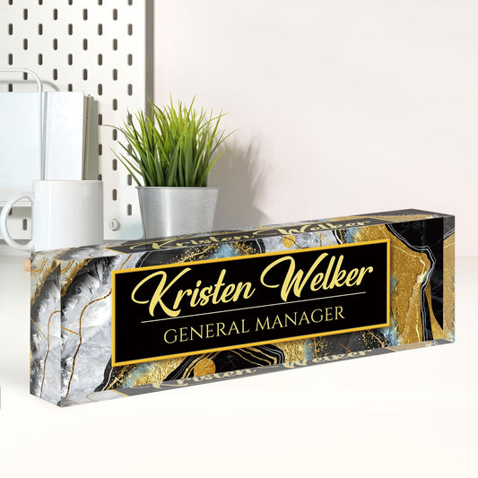 Custom Name Plate for Desk, Desk Name Plate Personalized, Office Decor for Women Men, Acrylic Desktop Accessories, Office Appreciation Gifts for Boss Social Workers Teacher Nurse Employee (Black Coast)