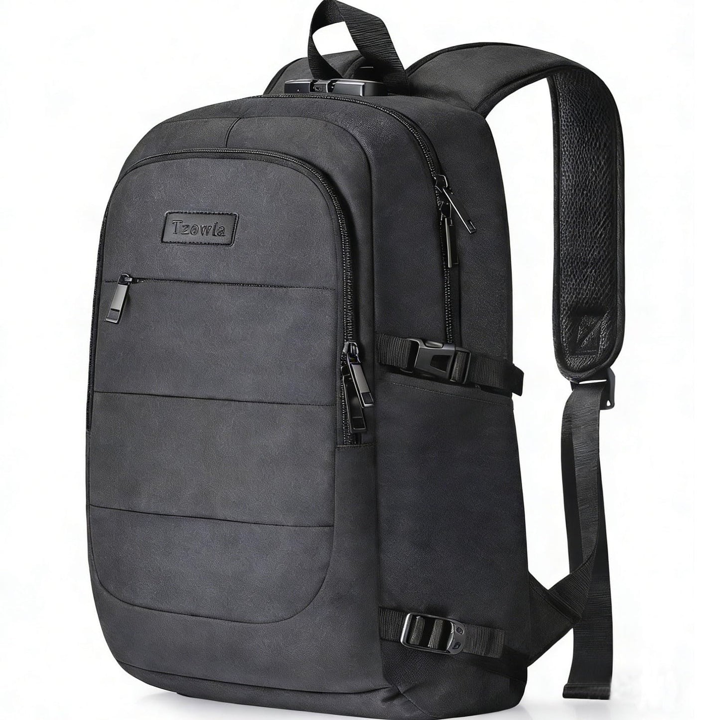 Tzowla Travel Laptop Backpack Water Resistant Anti-Theft Bag with Giant Tumbler Holder Pocket and Lock 15.6 Inch Computer Business Backpacks for Women Men Work College,Casual Daypack(Black)