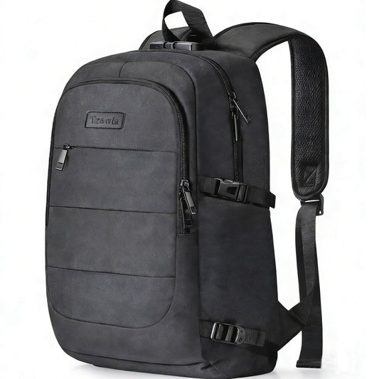 Tzowla Travel Laptop Backpack Water Resistant Anti-Theft Bag with Giant Tumbler Holder Pocket and Lock 15.6 Inch Computer Business Backpacks for Women Men Work College,Casual Daypack(Black)