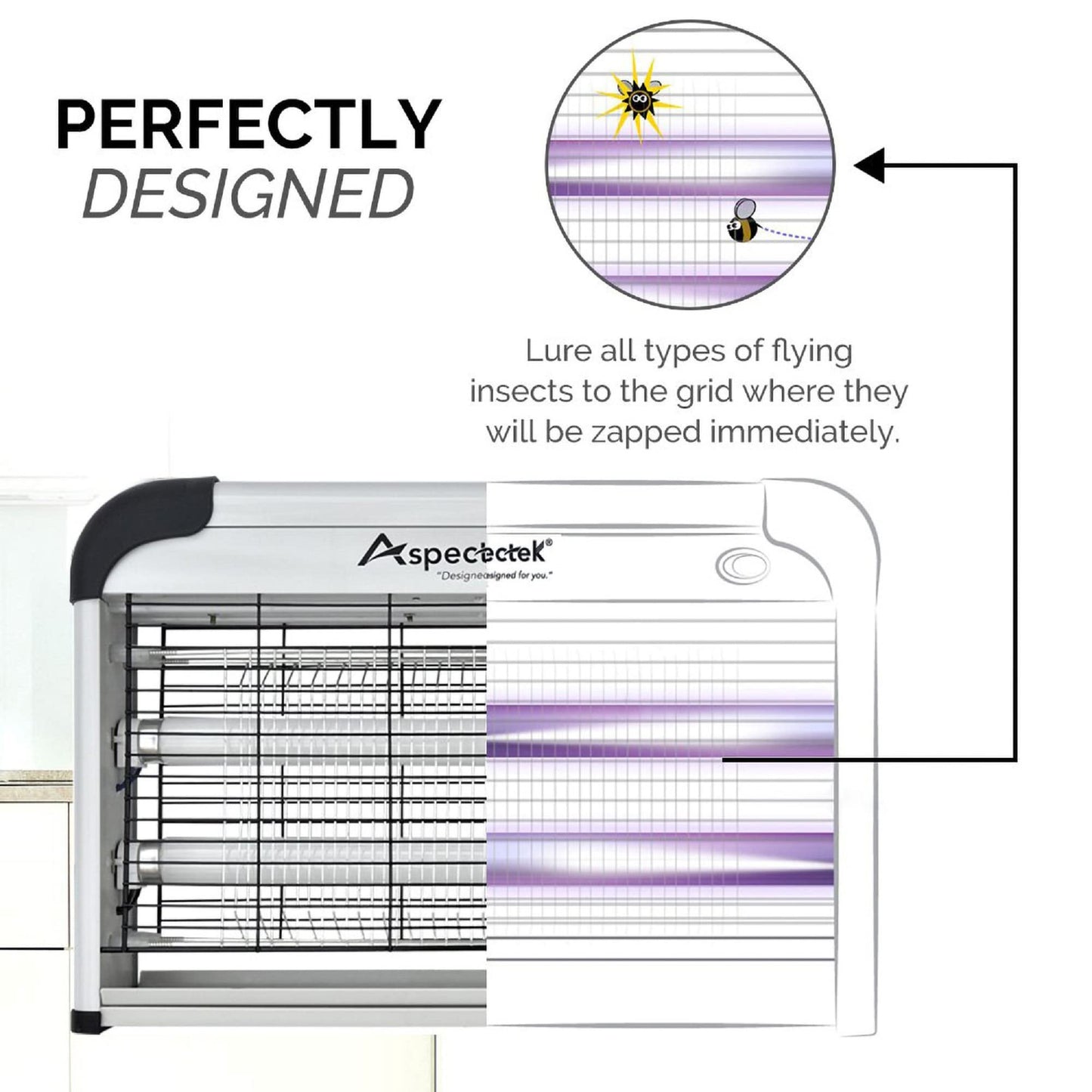 ASPECTEK Insect Killer, Bug Zapper, Powerful 20W Electronic Indoor Fly Zapper for Mosquito, Fungus Gnat, Asian Beetle, Moth, Flying Pests - Indoor Use, Includes 2-Pack Replacement Bulbs