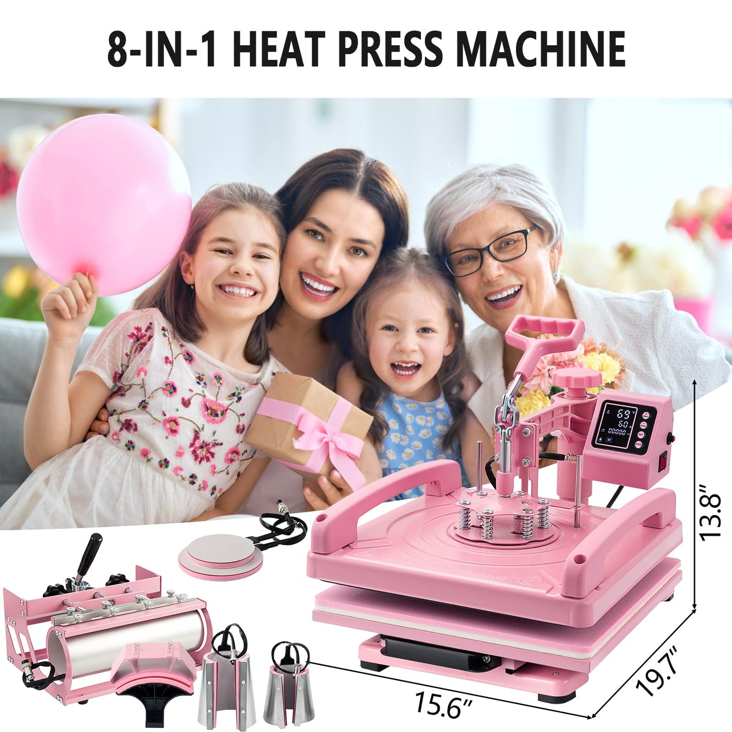 Hitgrand Heat Press 15x15 inch, Heat Press Machine for T-Shirts, 8 in 1 Heat Press with 30 OZ Tumbler Press, Combo Tumbler Heat Press Machine Sublimation for Hat Cap Mug Plate